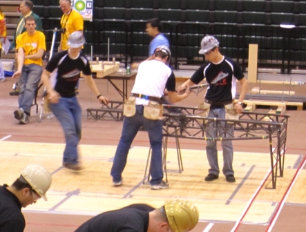 The Washington State University Steel Bridge team participates in a competition.