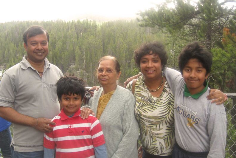 Susmita Bose with her family in Yellowstone.