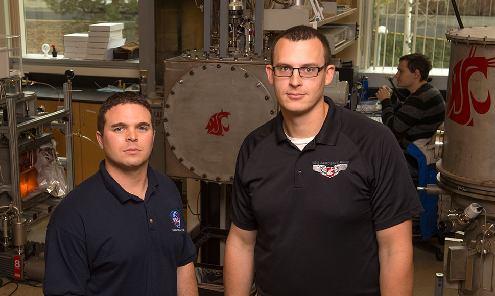Ian Richardson and Jacob Leachman in the lab.