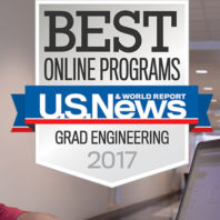 Award with the text Best Online Programs, U.S. News and World Report, Grad Engineering 2017.