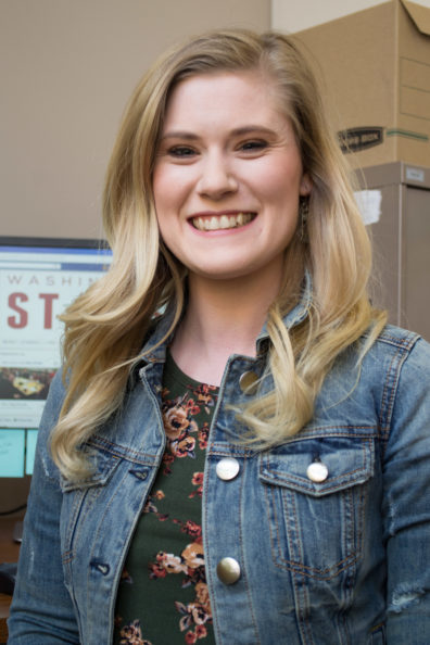 Katherine Tetrick wearing a denim jacket.