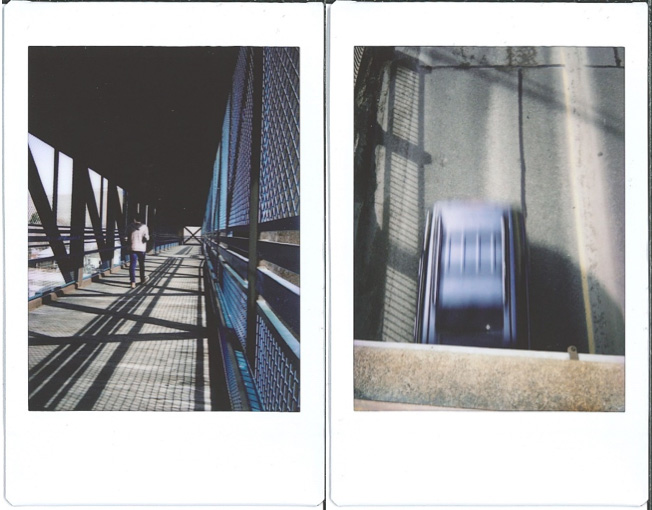 Polaroid pictures showing shadow patterns on concrete.