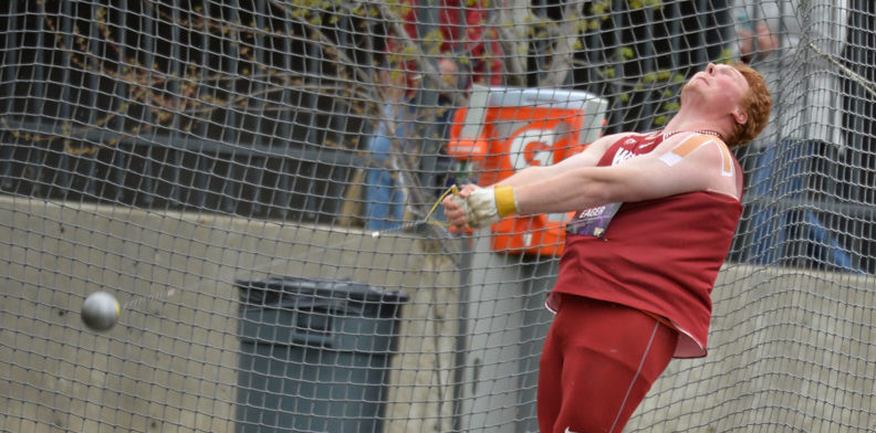 Brock Eager competing in the hammer throw.