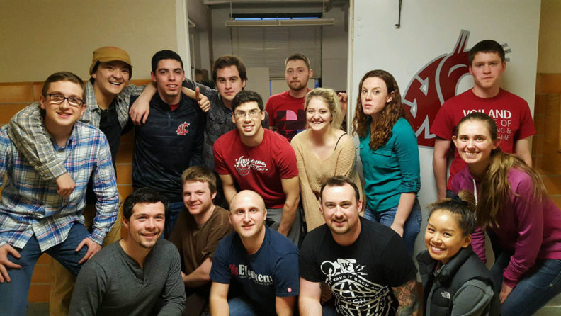 Fifteen Material Advantage club members pose in Dana Hall.