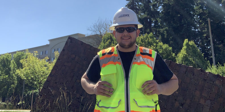 Julio Plascencia wearing construction personal protective equipment (PPE).