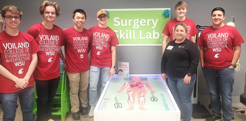 Voiland College students pose with their life-size game of Operation project.