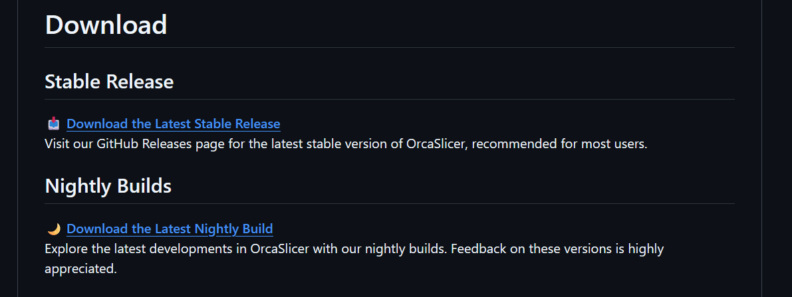Screenshot of the Github downloads section
