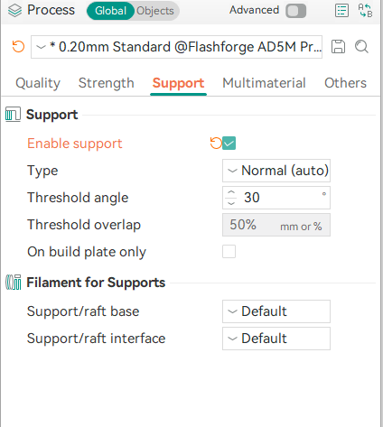 Close up screenshot of OrcaSlicer print settings