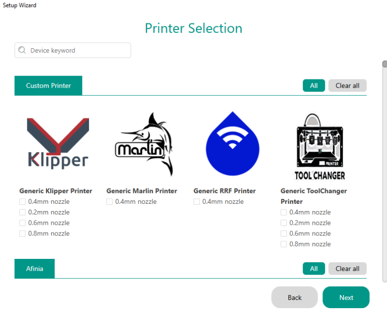 Screenshot OrcaSlicer printer selection 