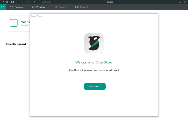 Screenshot of OrcaSlicer configuration wizard