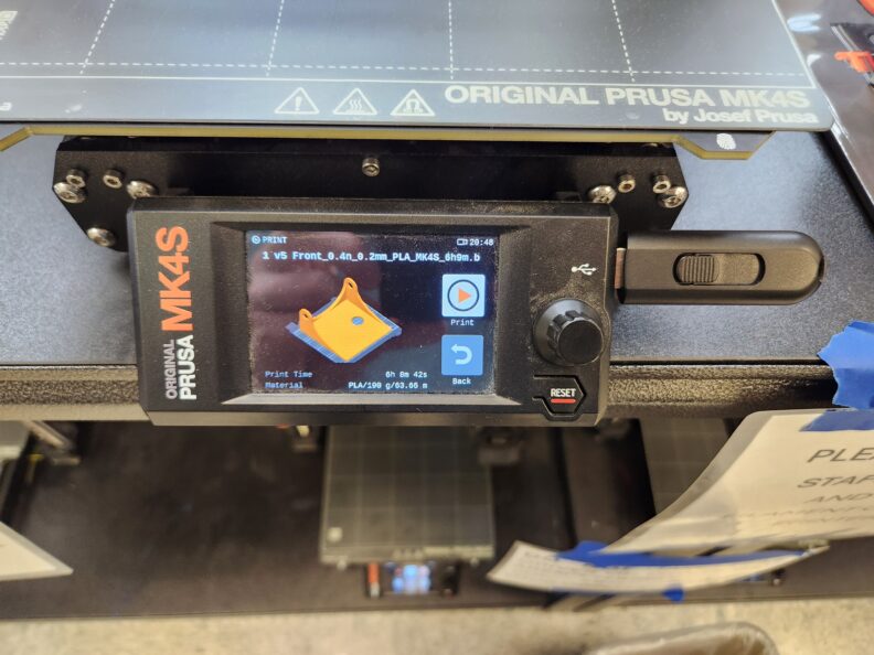 Picture of Prusa printer start print interface