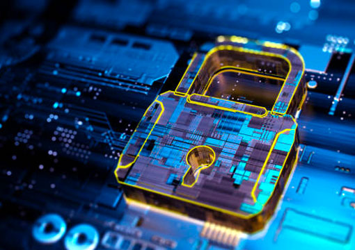 Cybersecurity graphic with padlock