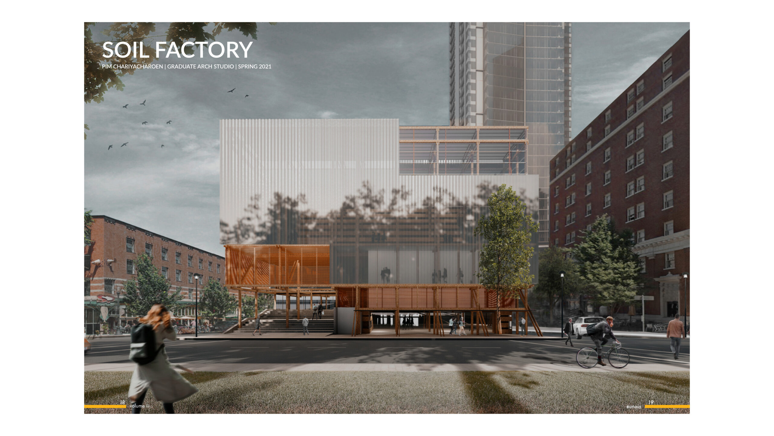 Sample images of page layout for the magazine, showing the relationship between the text and images.