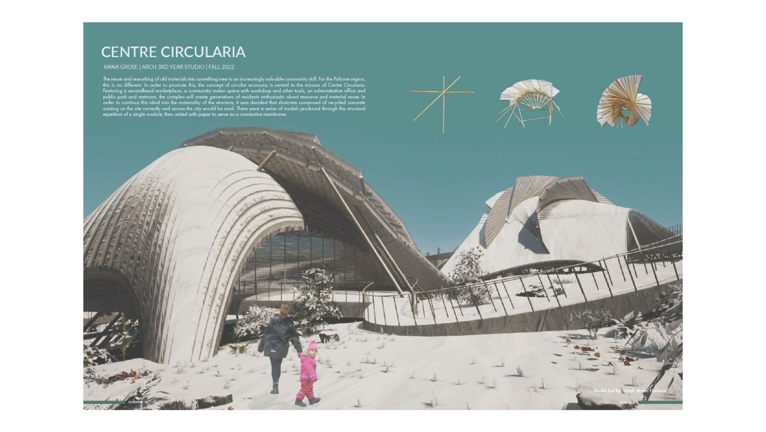 Sample images of page layout for the magazine, showing the relationship between the text and images.