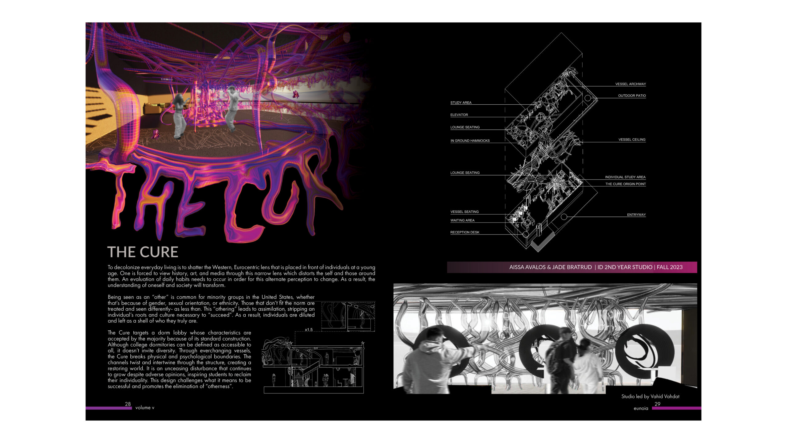 Sample images of page layout for the magazine, showing the relationship between the text and images.