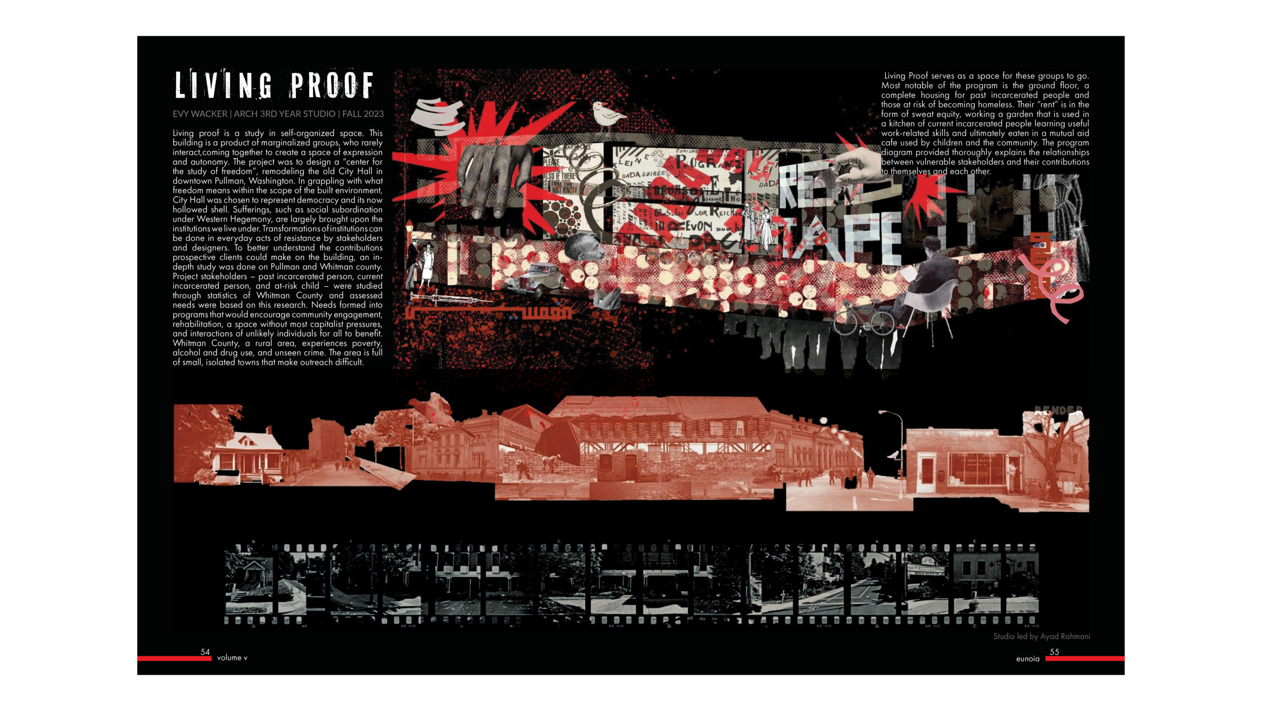 Sample images of page layout for the magazine, showing the relationship between the text and images.