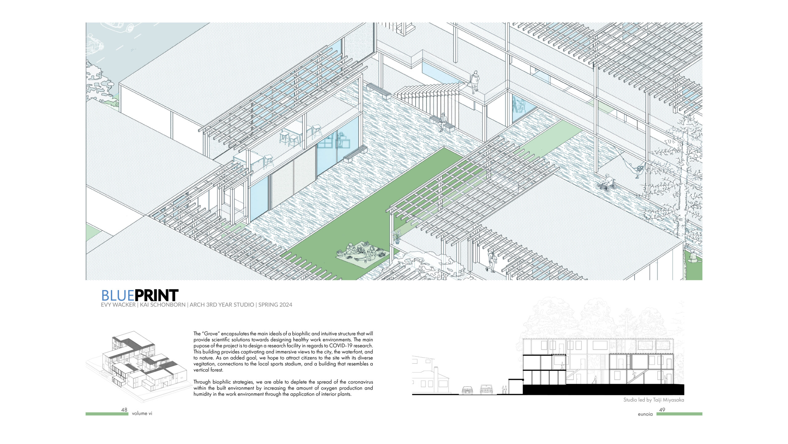 Sample images of page layout for the magazine, showing the relationship between the text and images.