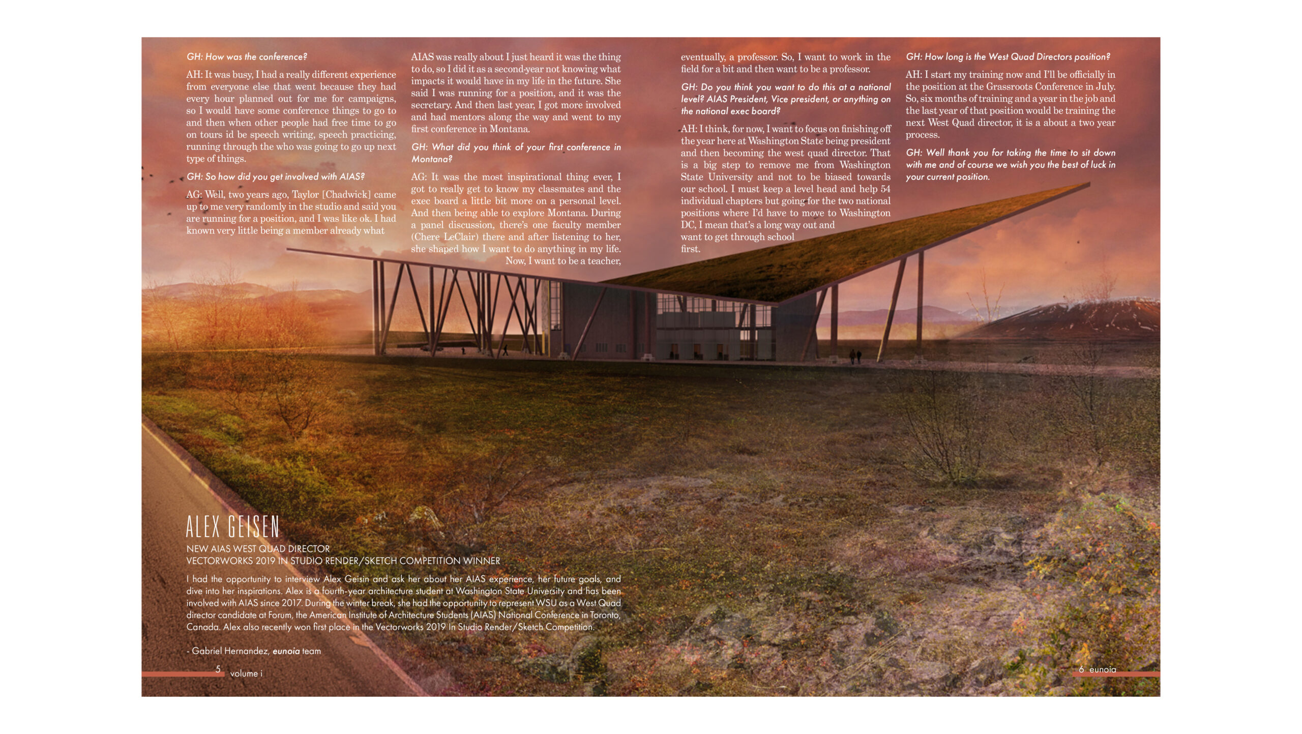 Sample images of page layout for the magazine, showing the relationship between the text and images.