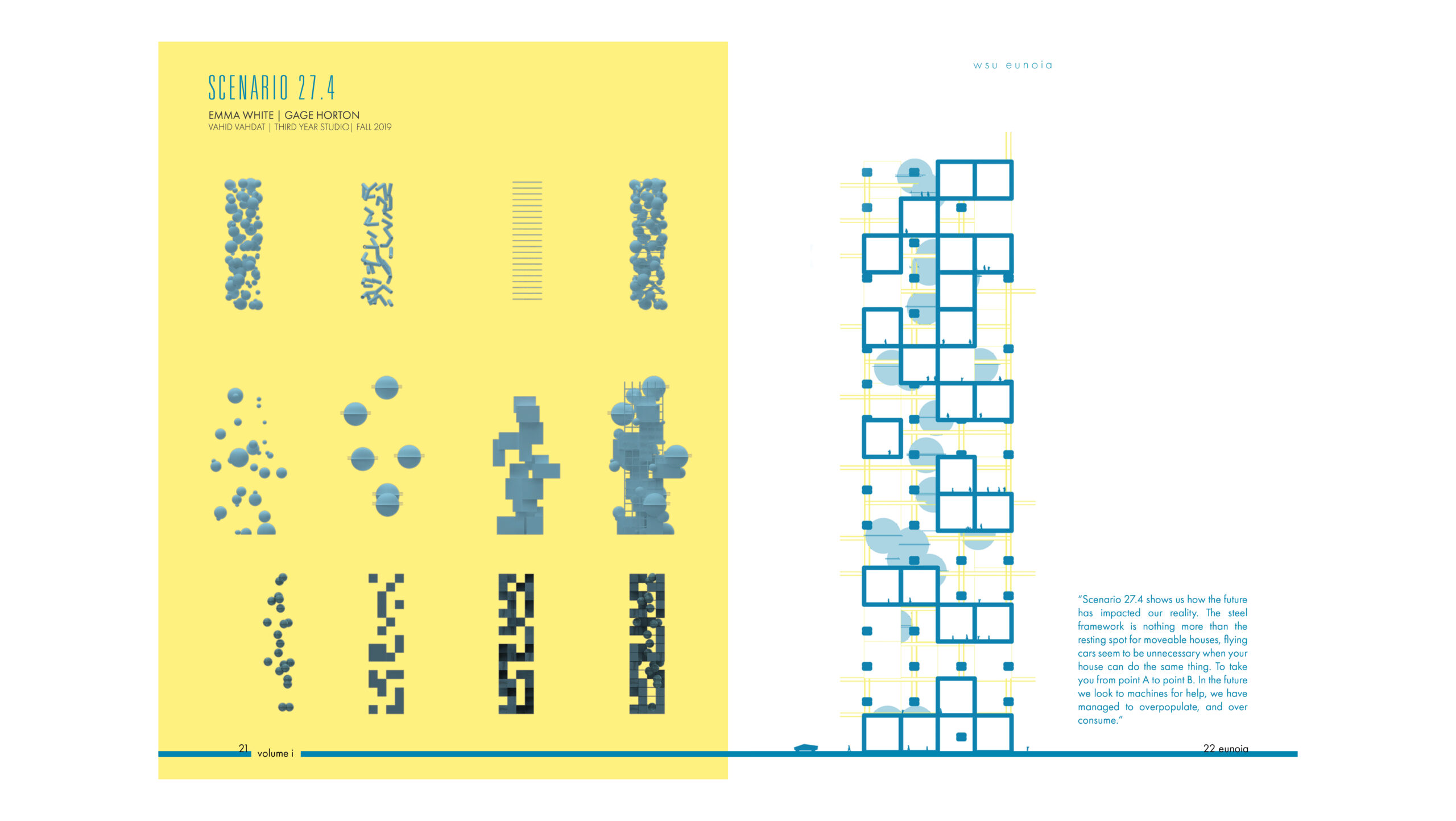 Sample images of page layout for the magazine, showing the relationship between the text and images.
