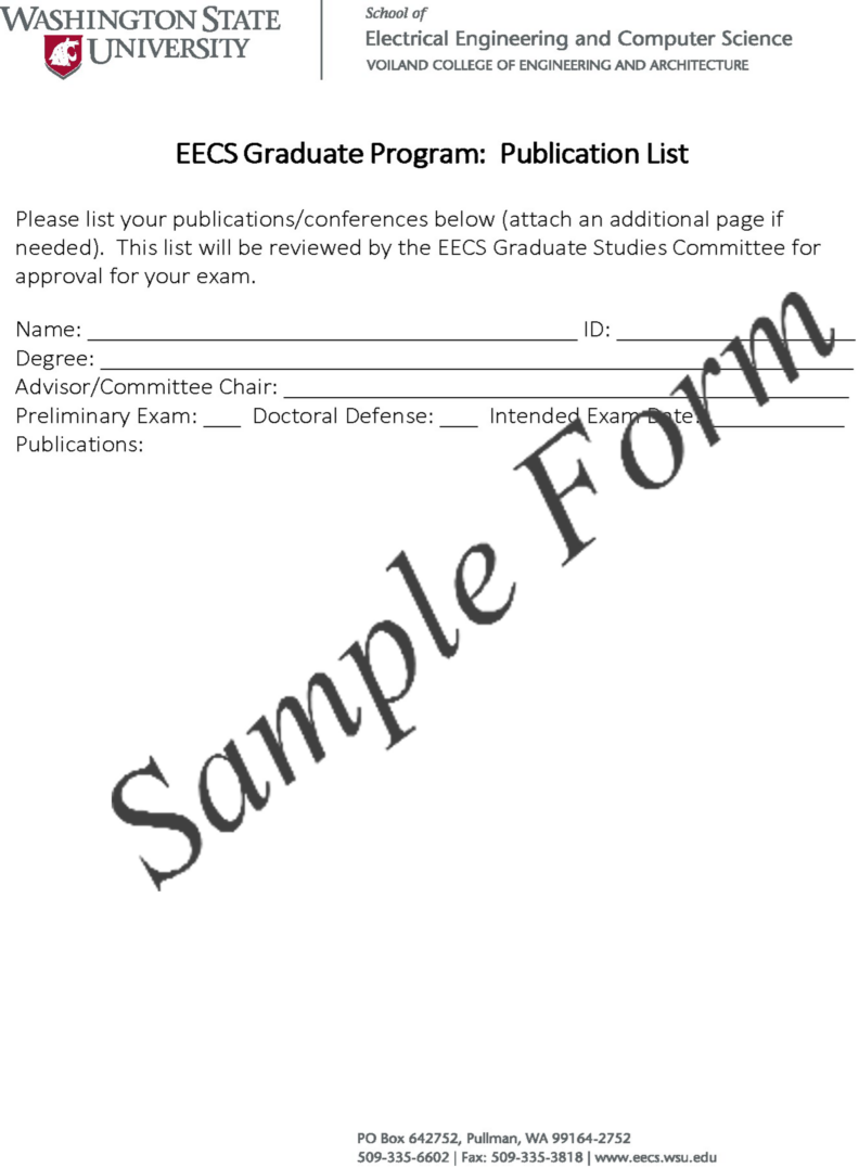 Sample of EECS Graduate Program: Publication List form.