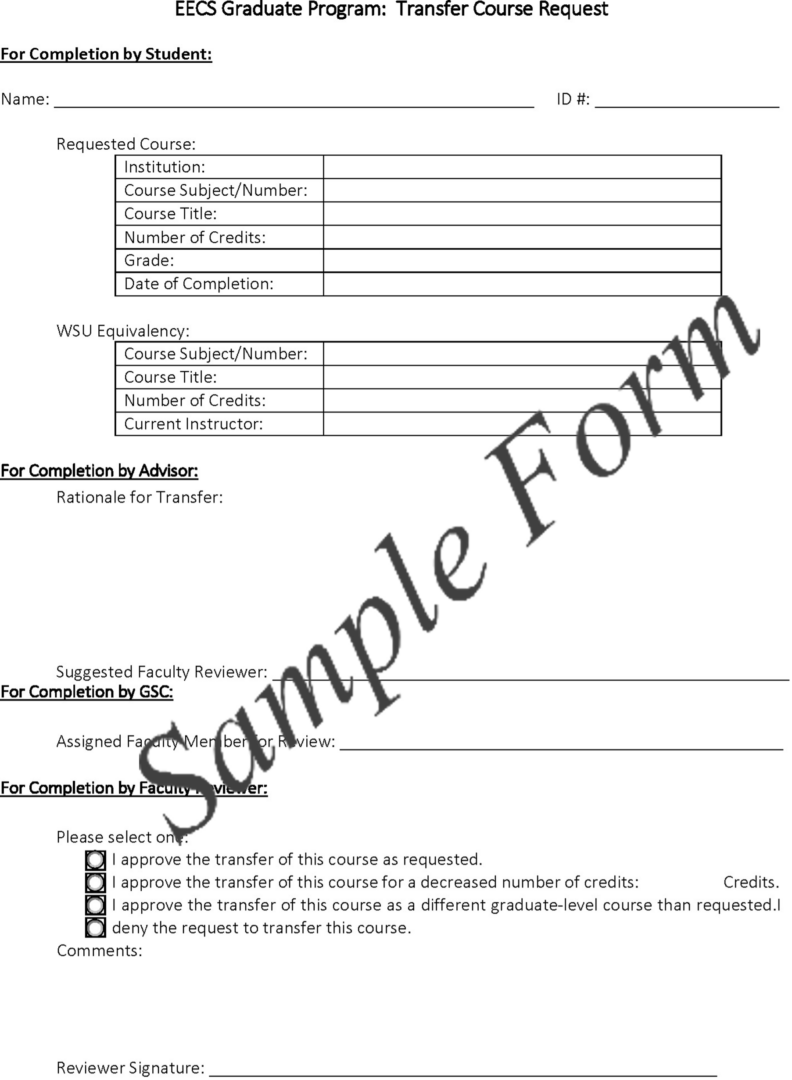 Sample of EECS Graduate Program: Transfer Course Request form.