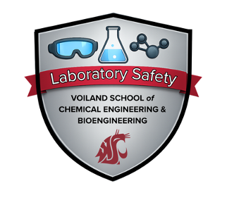 Shield with the WSU logo and lab-related icons that reads Laboratory Safety, Voiland School of Chemical Engineering & Bioengineering.