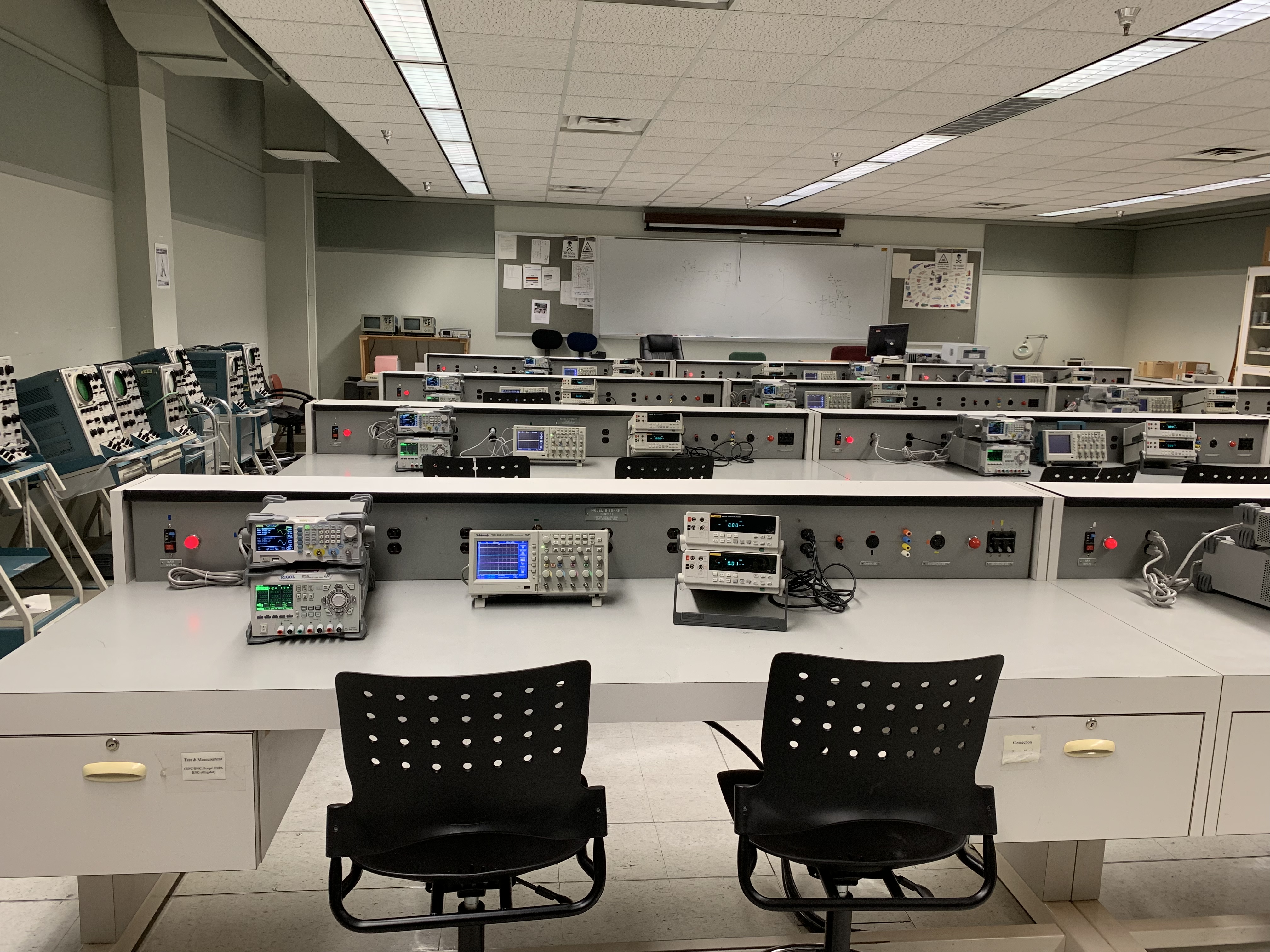 The photo shows the interior of the Circuits lab containing circuit equipment.