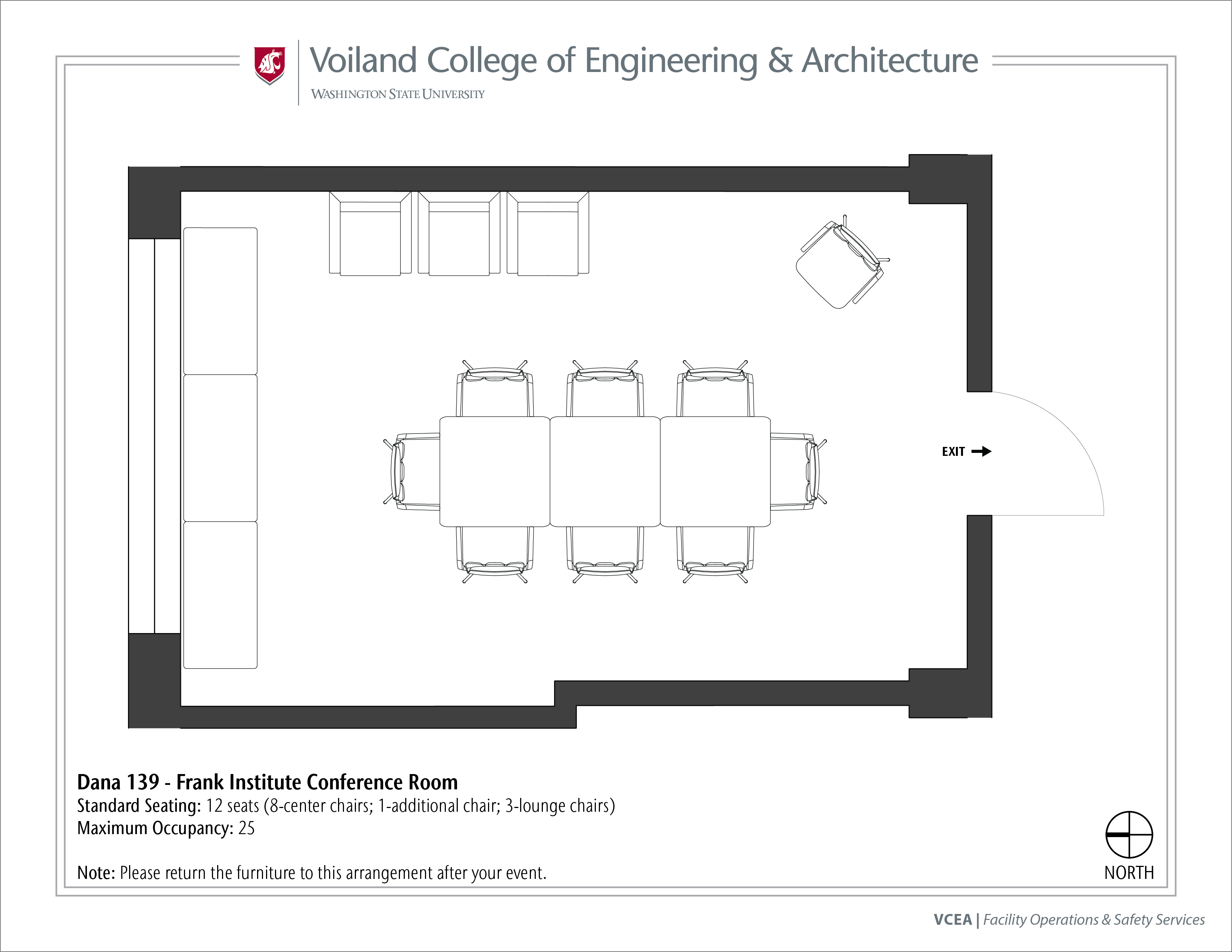 Layout of Dana 139, Frank Institute Conference Room, at WSU Pullman