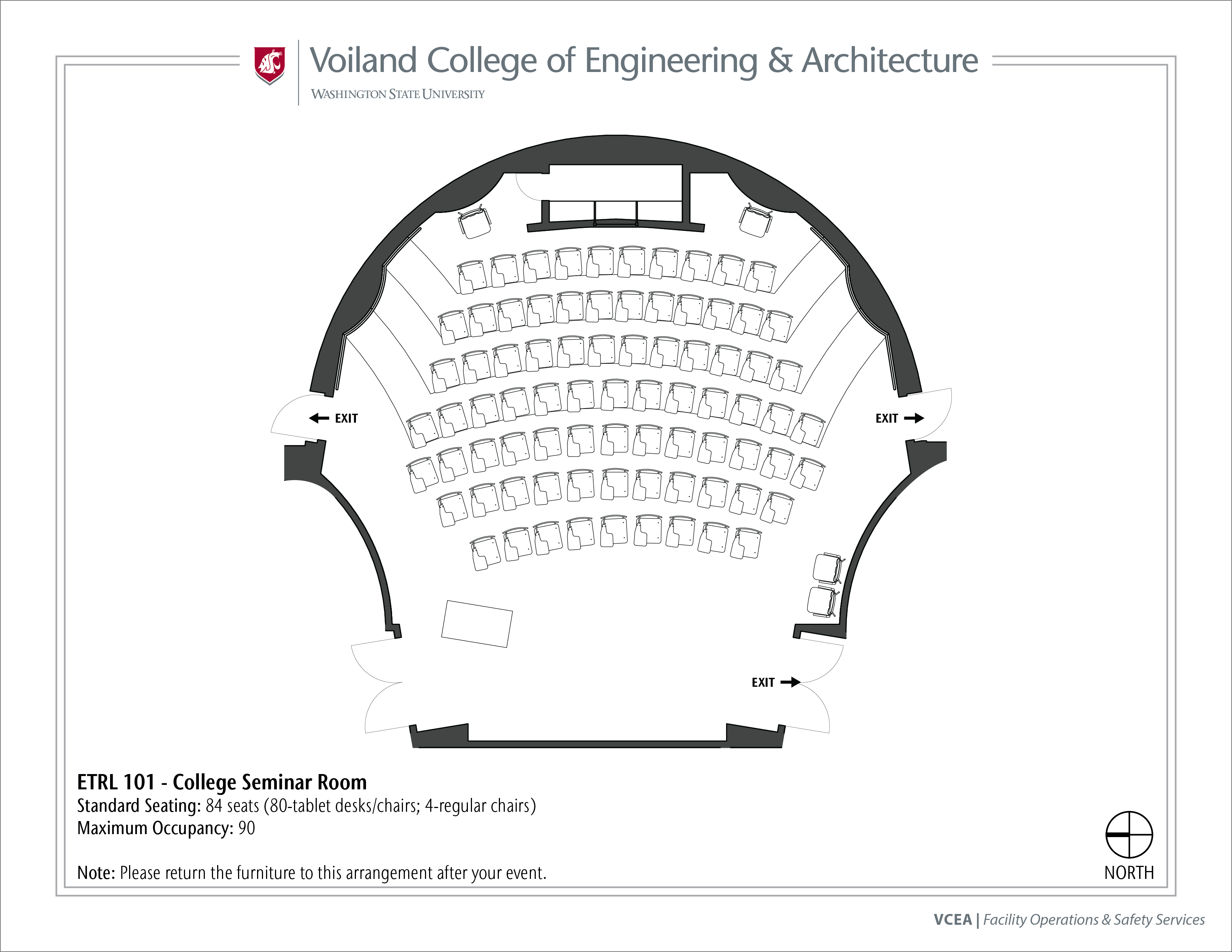 Layout of ETRL 101, College Seminar Room, at WSU Pullman