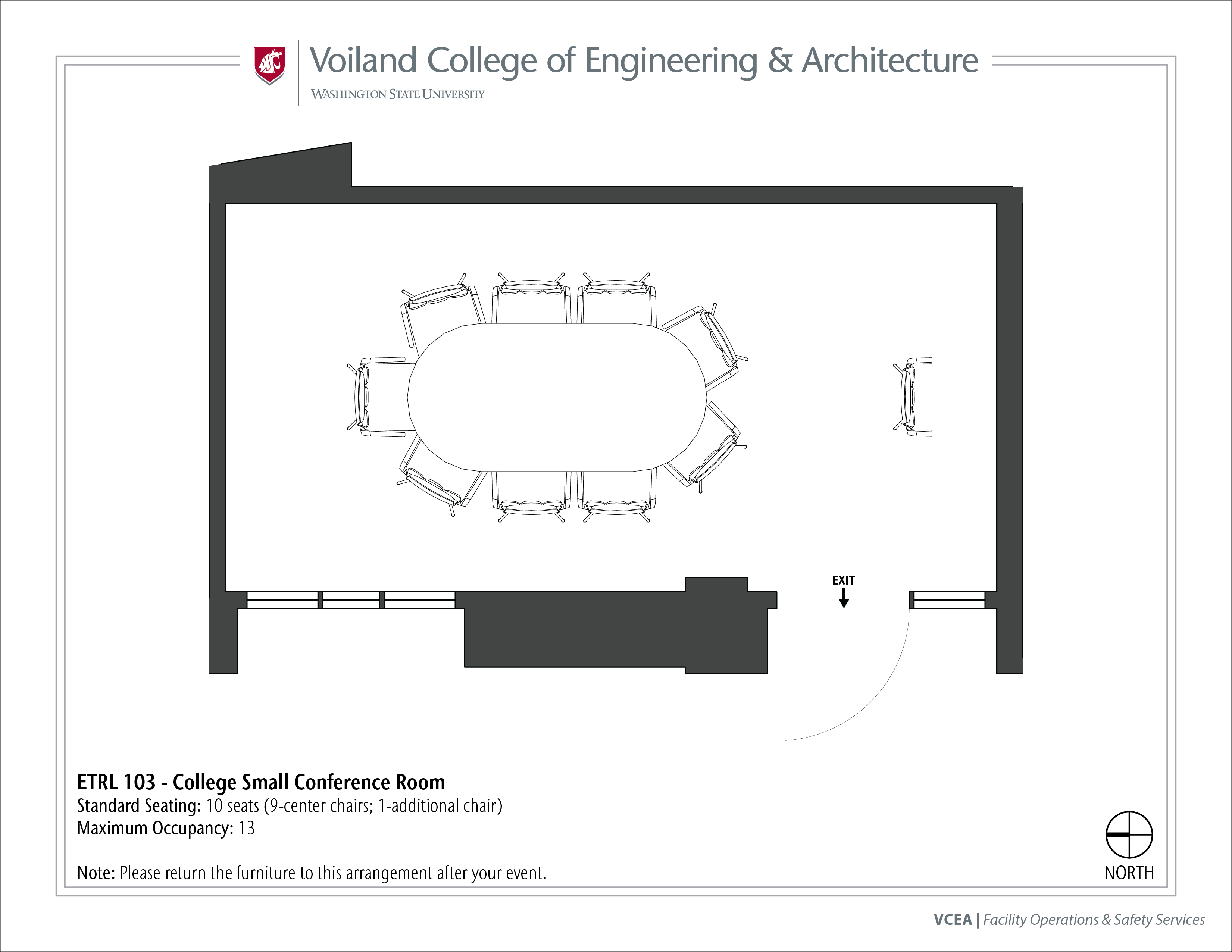 Layout of ETRL 103, College Small Conference Room, at WSU Pullman