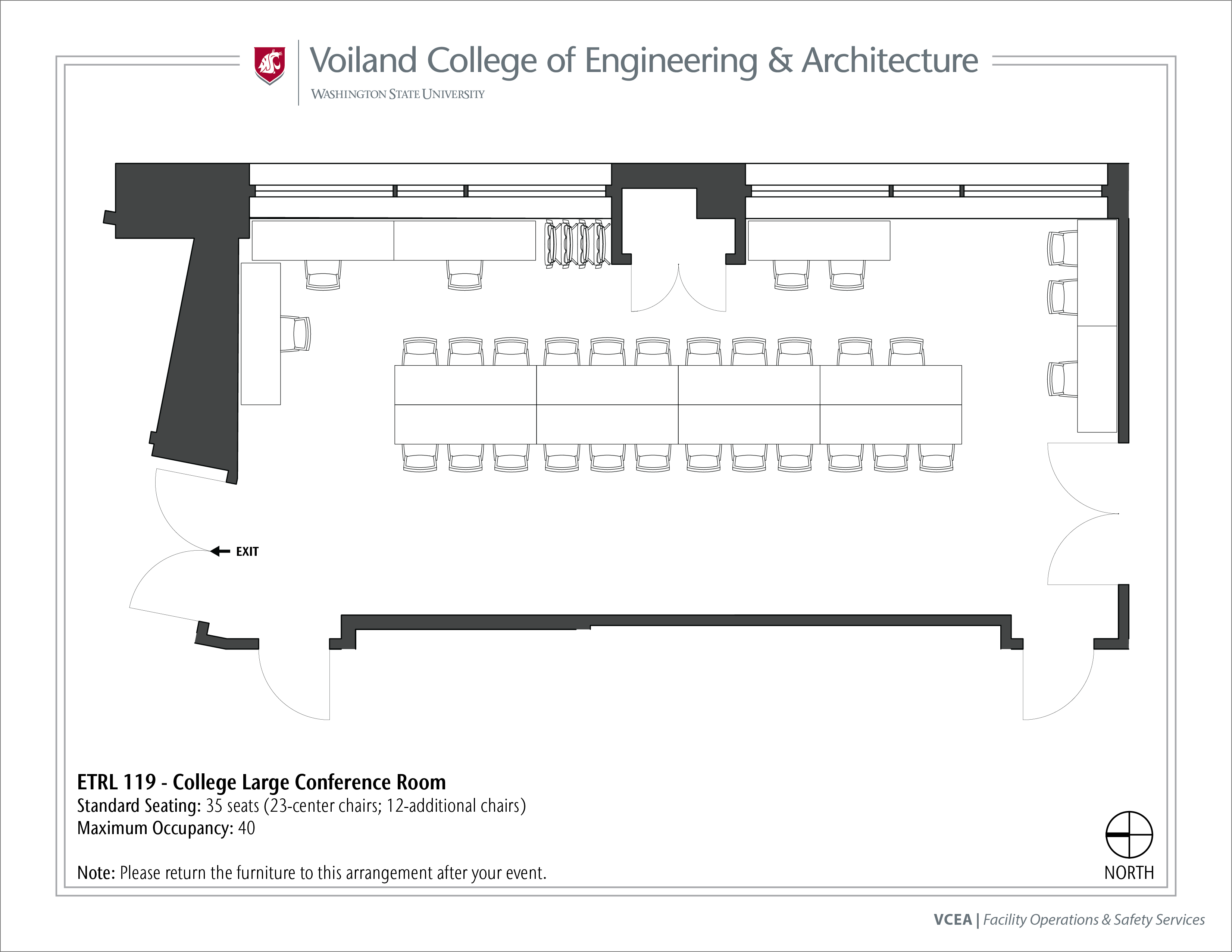 Layout of ETRL 119, College Large Conference Room, at WSU Pullman