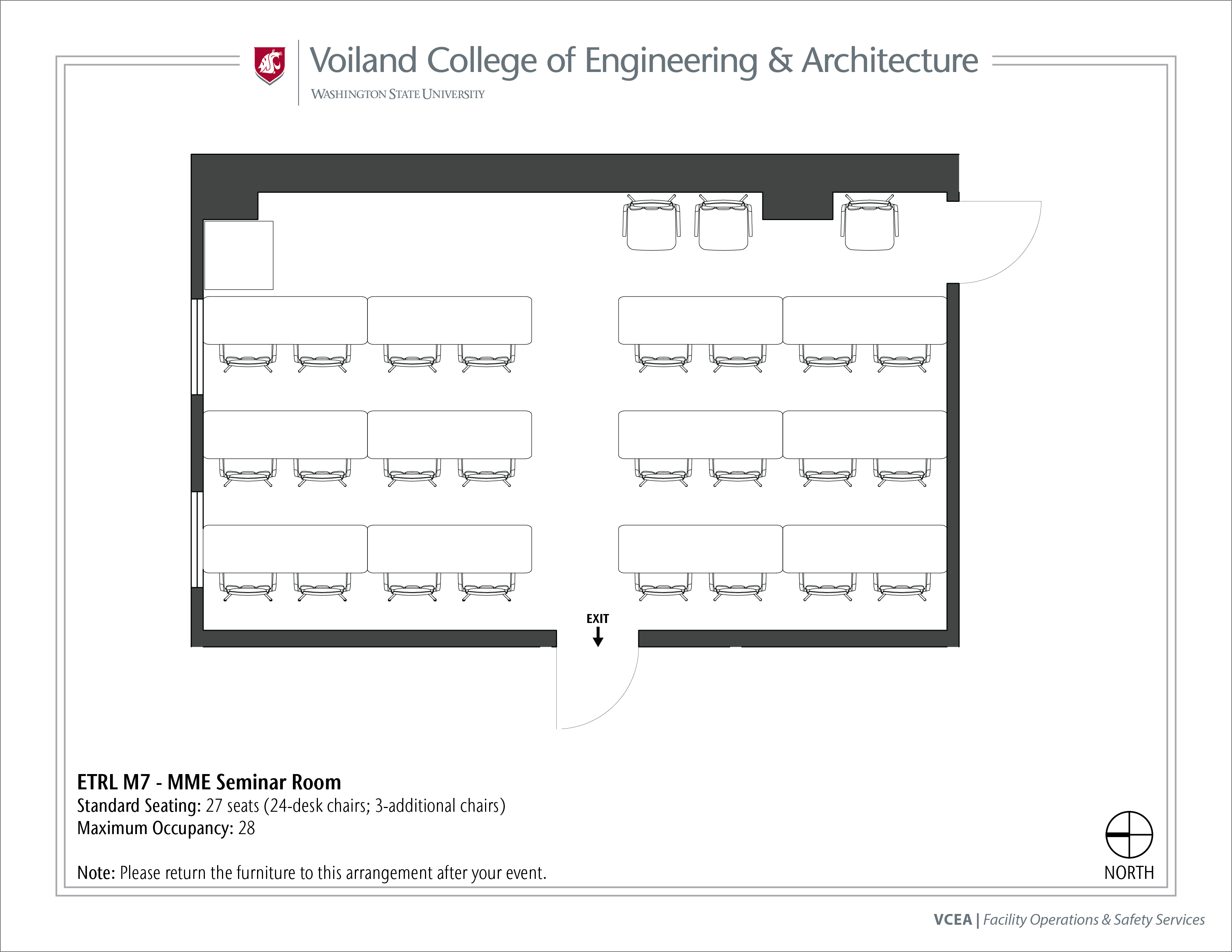 Layout of ETRL M7, MME Seminar Room, at WSU Pullman