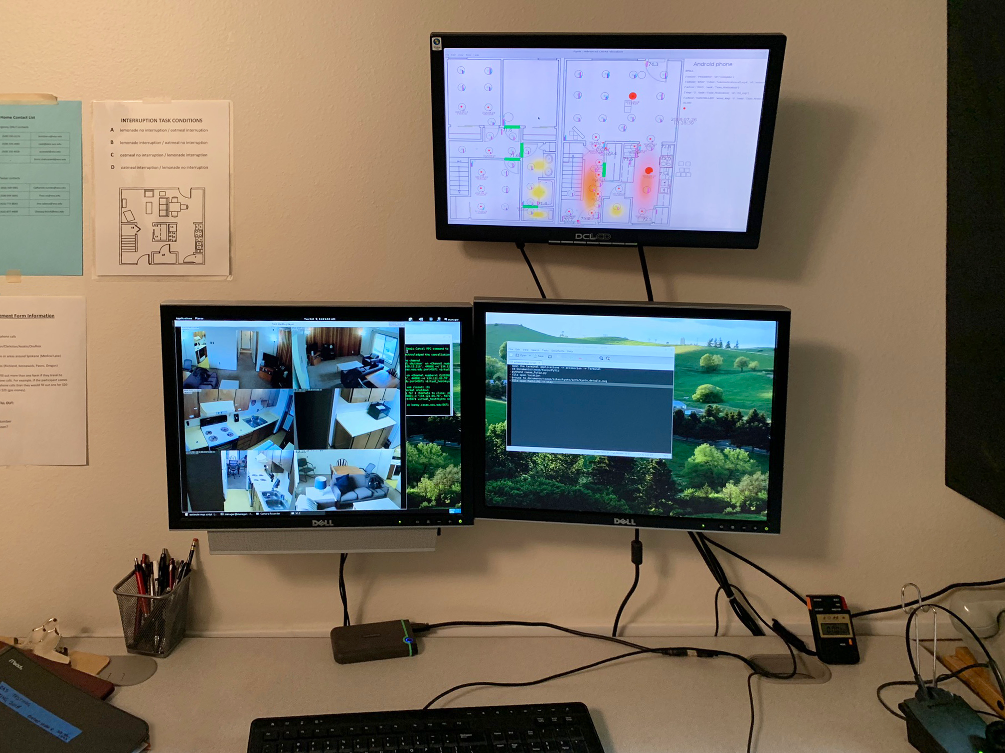 Research monitors being used to gather data and information for user space in the Smart Homes Lab.