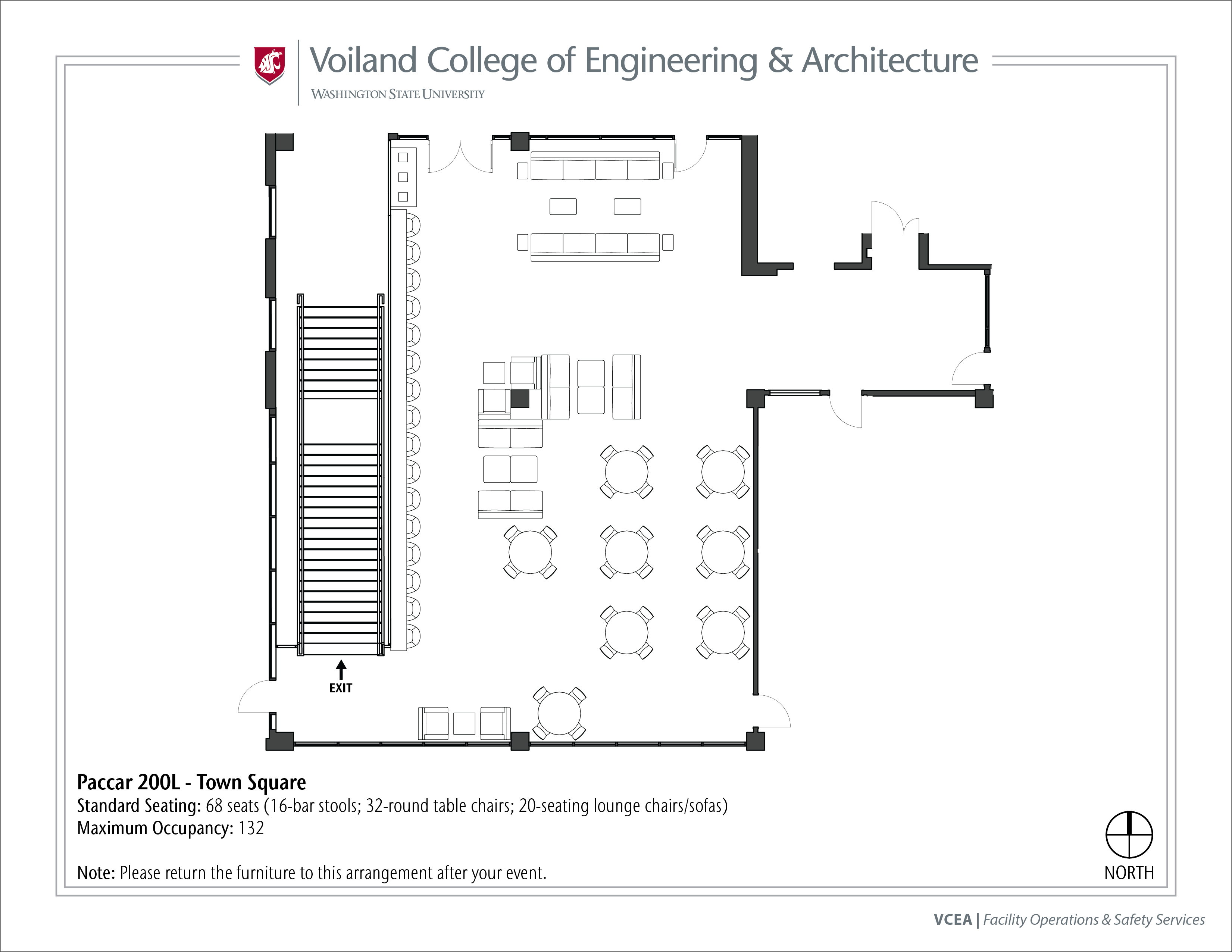 Layout of Paccar 200L, Town Square, at WSU Pullman