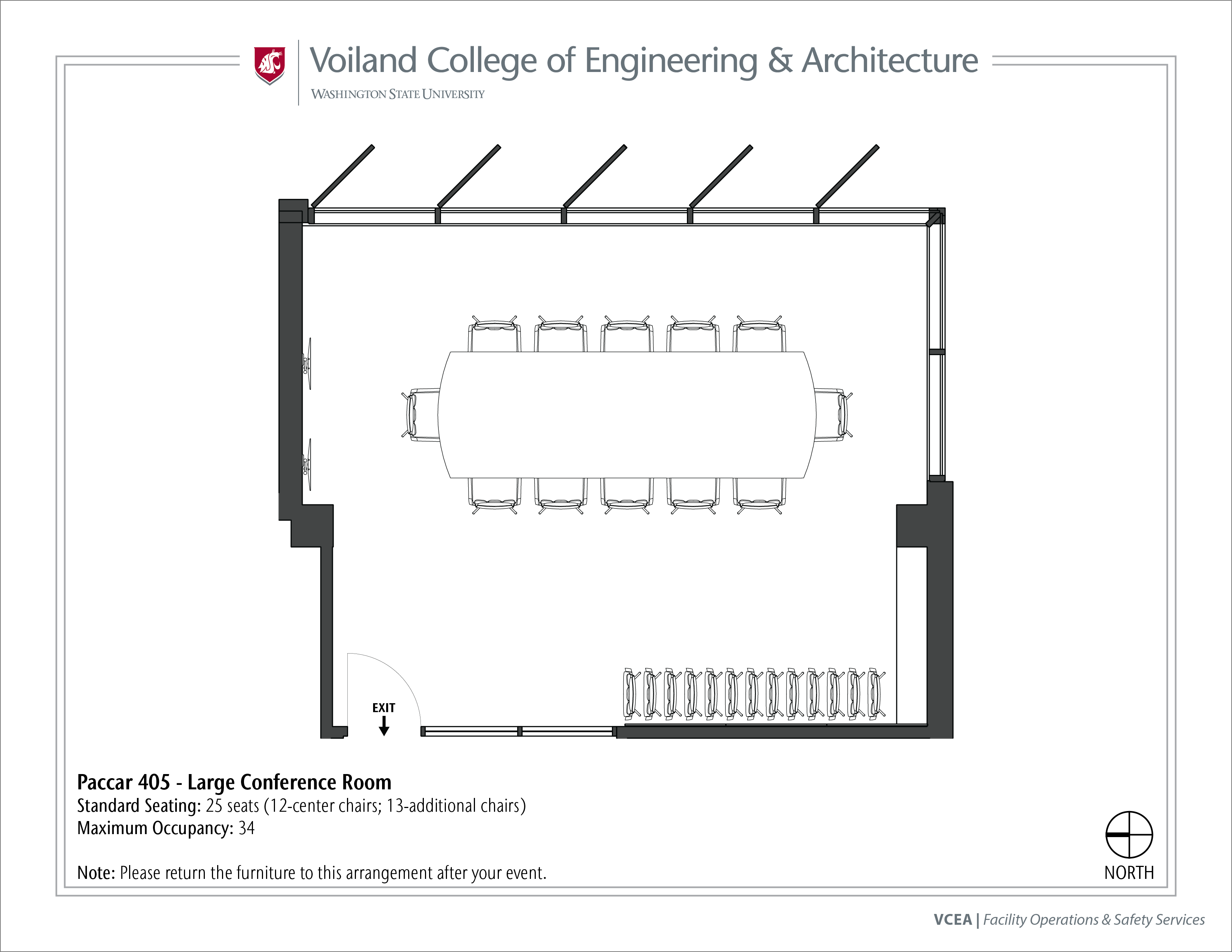 Layout of Paccar 405, Large Conference Room, at WSU Pullman