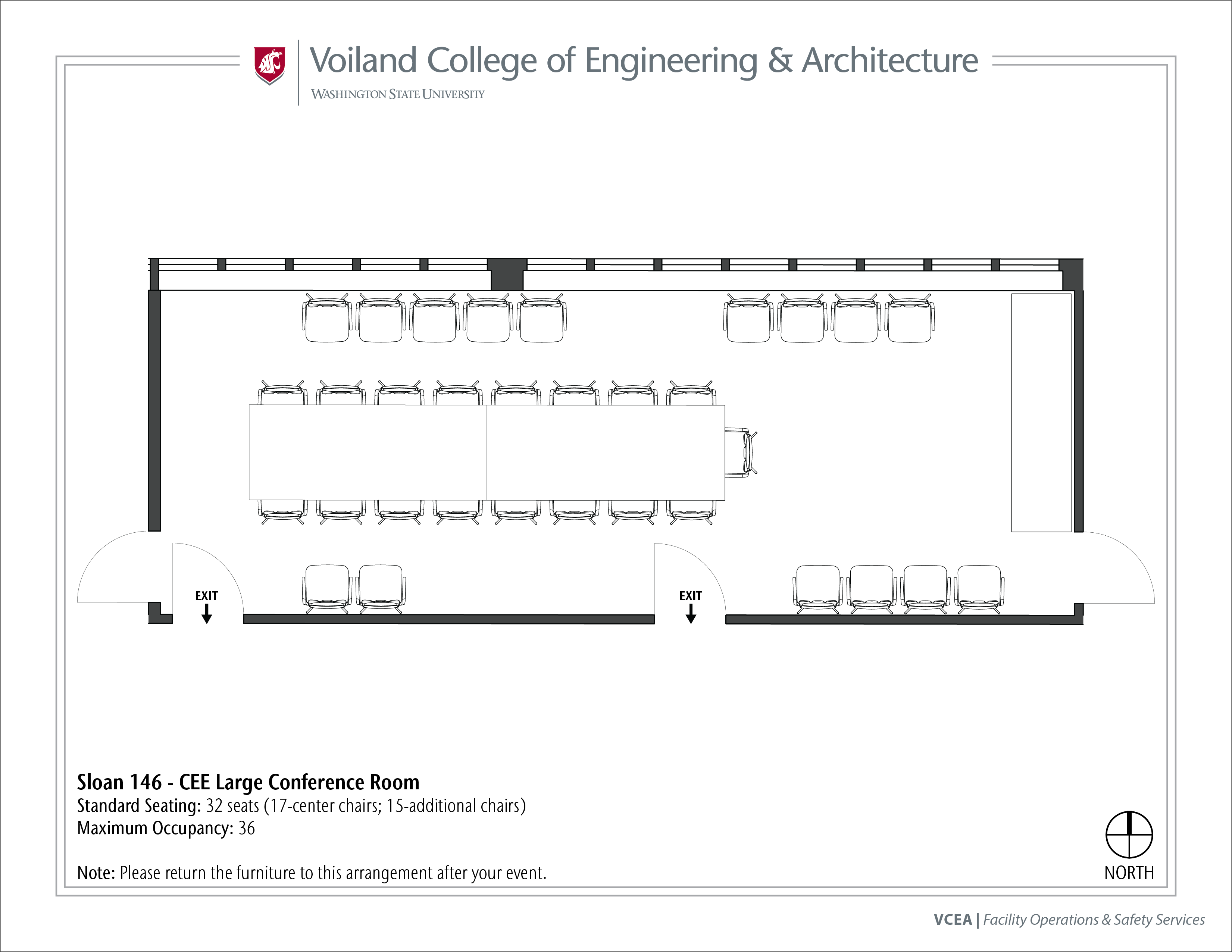Layout of Sloan 146, CEE Large Conference Room, at WSU Pullman