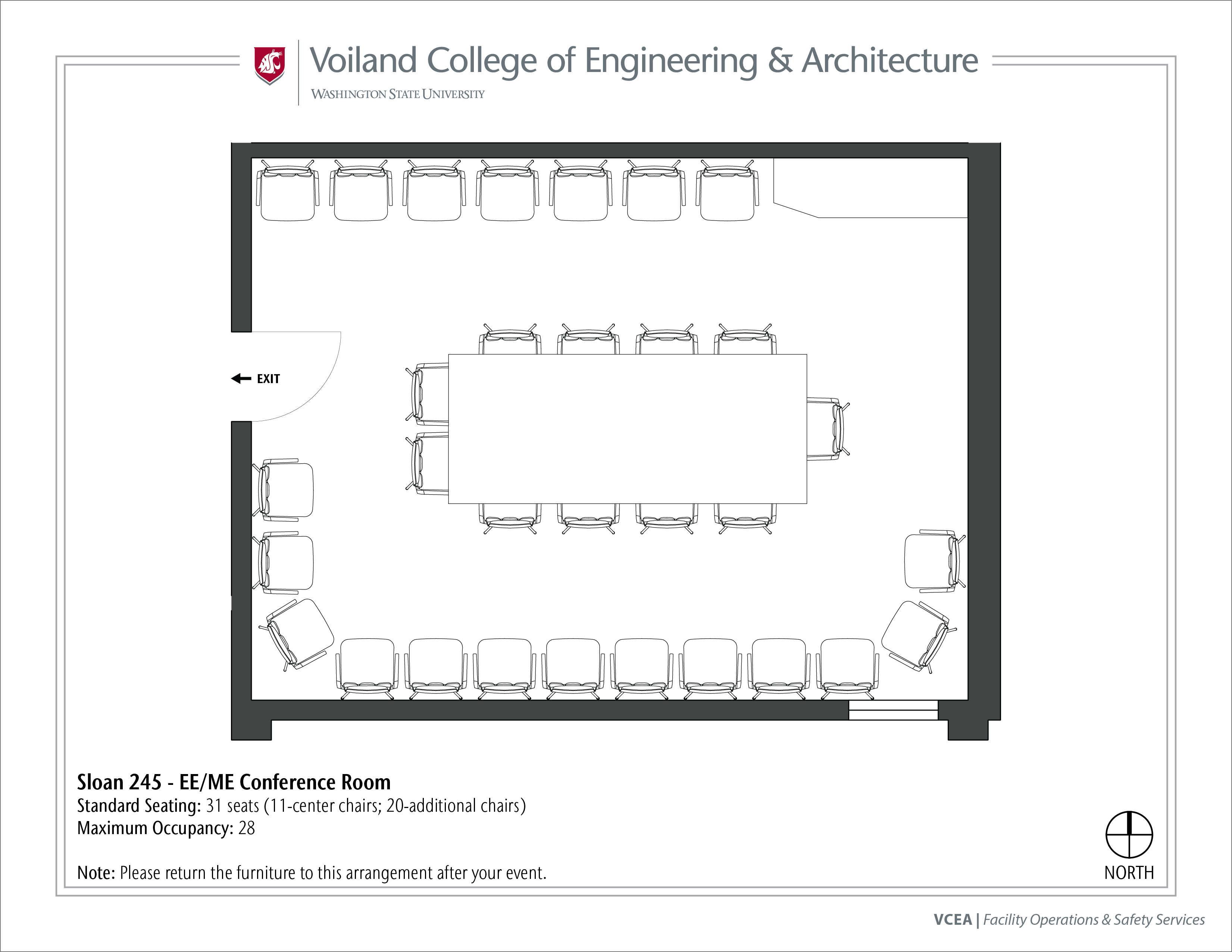 Layout of Sloan 245, EE/ME Conference Room, at WSU Pullman