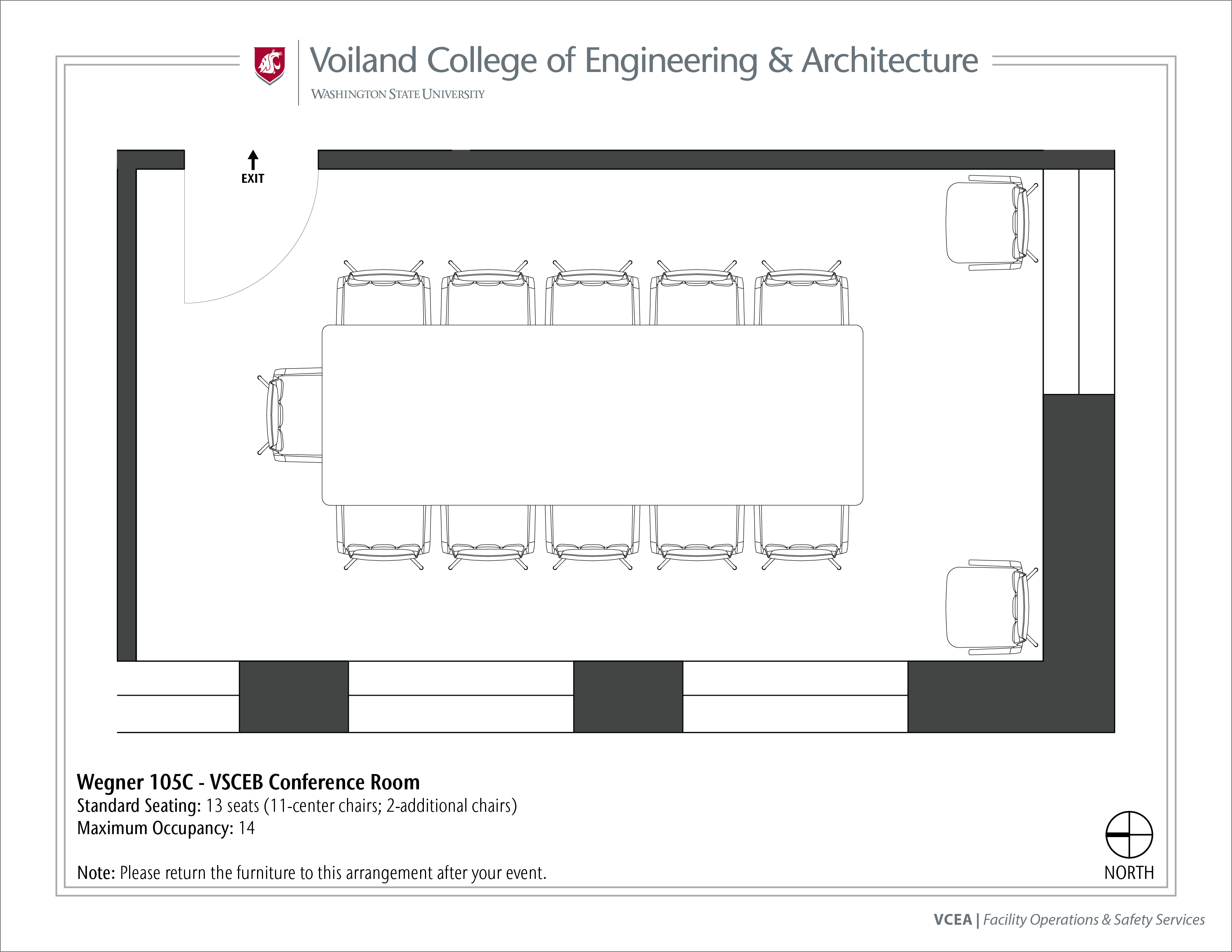 Layout of Wegner 105C, VSCEB Conference Room, at WSU Pullman