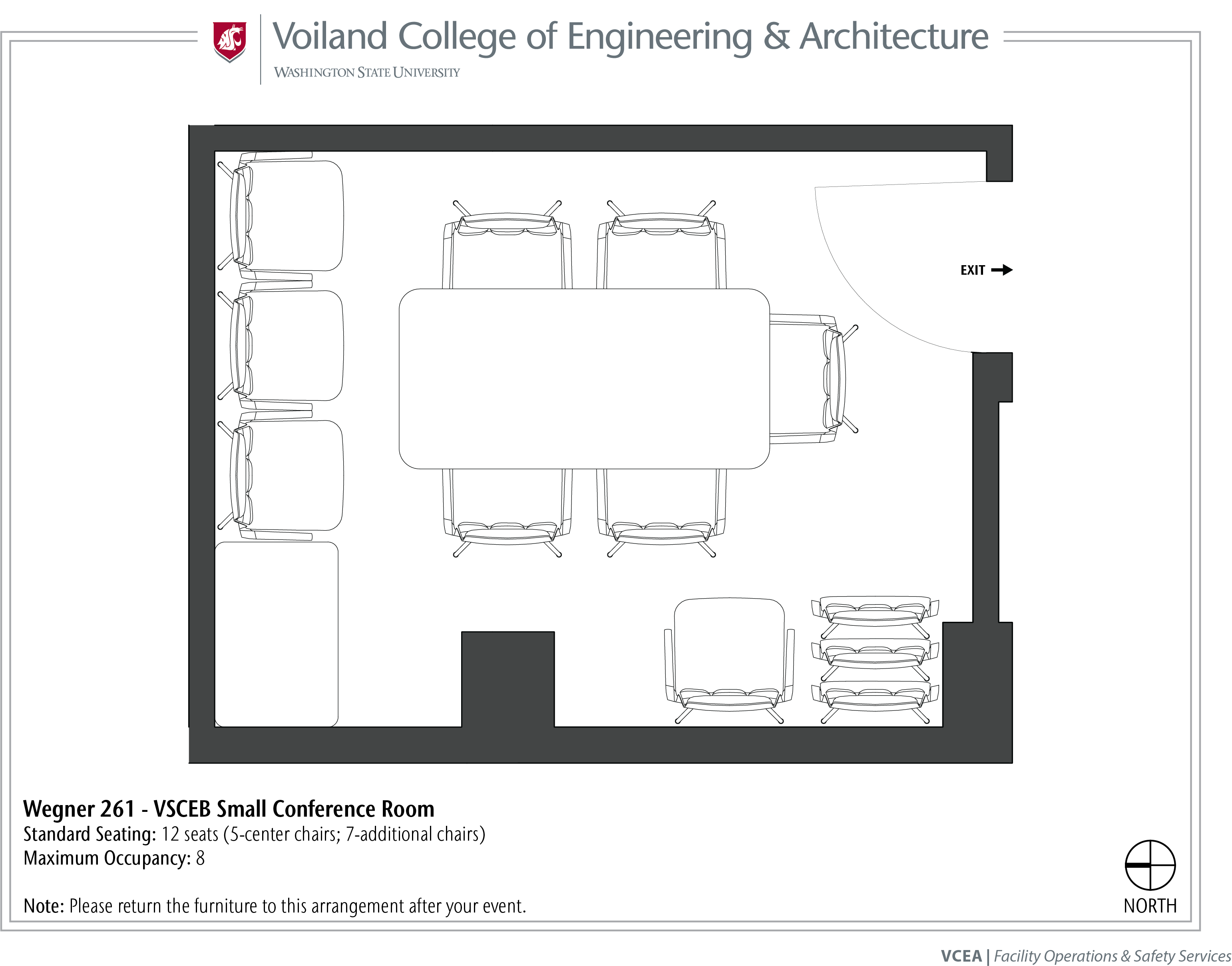 Layout of Wegner 261, VSCEB Small Conference Room, at WSU Pullman