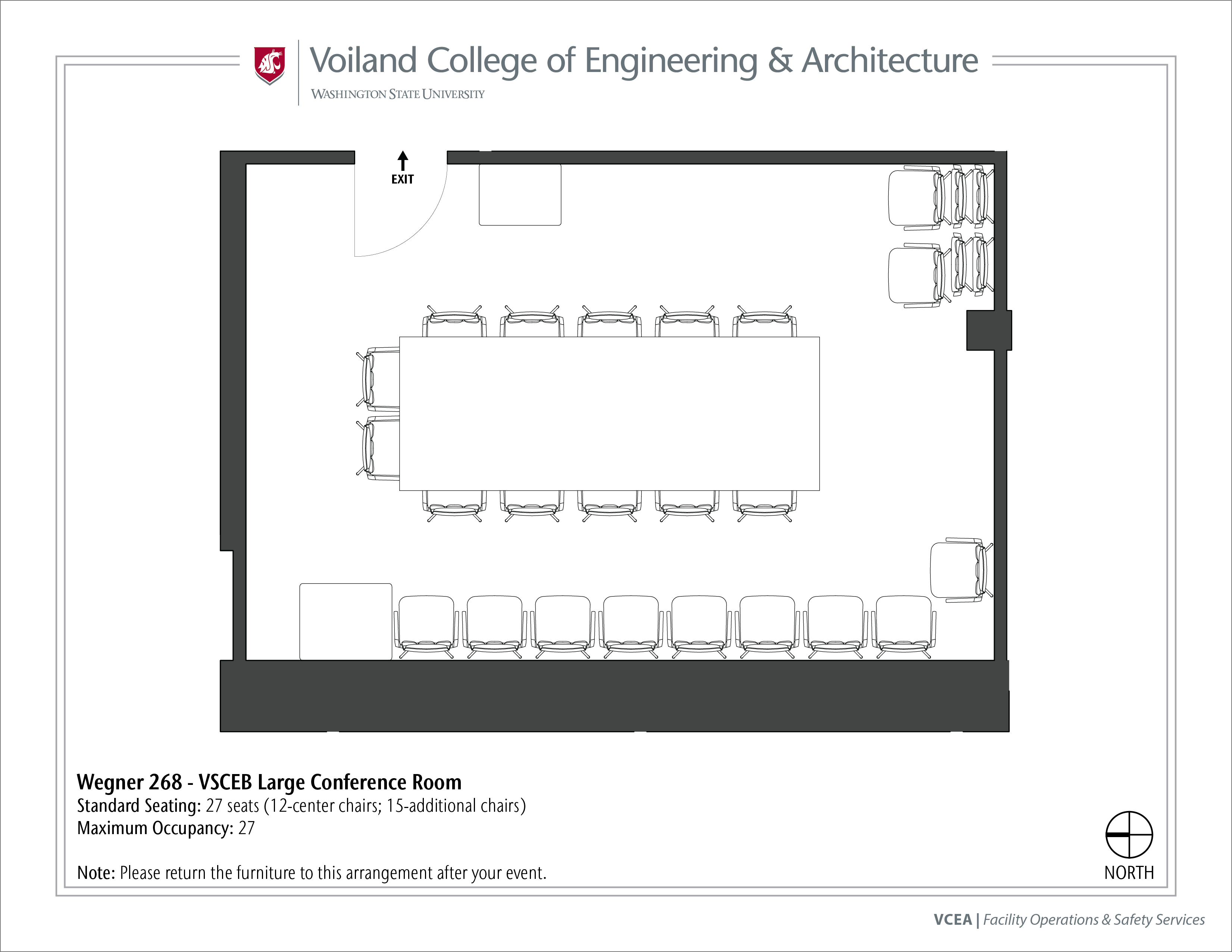 Layout of Wegner 268, VSCEB Large Conference Room, at WSU Pullman