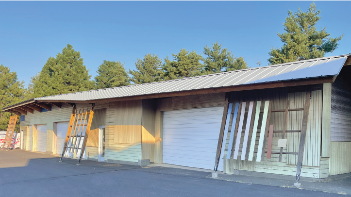 large storage structure with multiple garage bays.