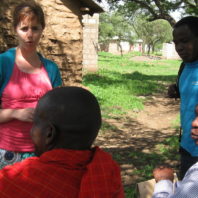 Zoë Campbell talking to research team