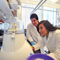 Dr. Goodman and Marena Guzman in Dr. Goodman's laboratory
