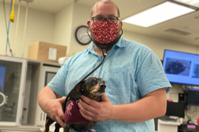 Landon Brough with a small dog