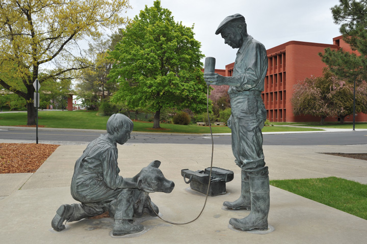 Caring Call statue outside the College of Veterinary Medicine on the WSU Pullman campus.
