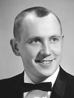 Black and white photo of E.E. while he was in college getting his DVM.