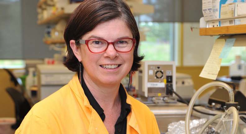 Leigh Knodler in a lab.