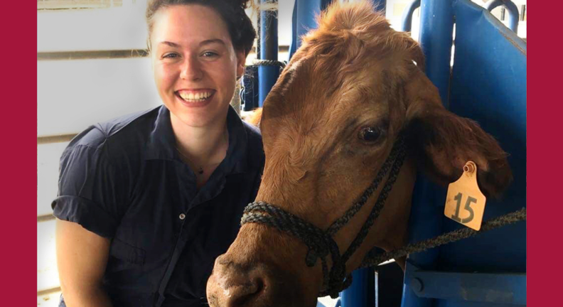 Tiffany McElroy with a cow.