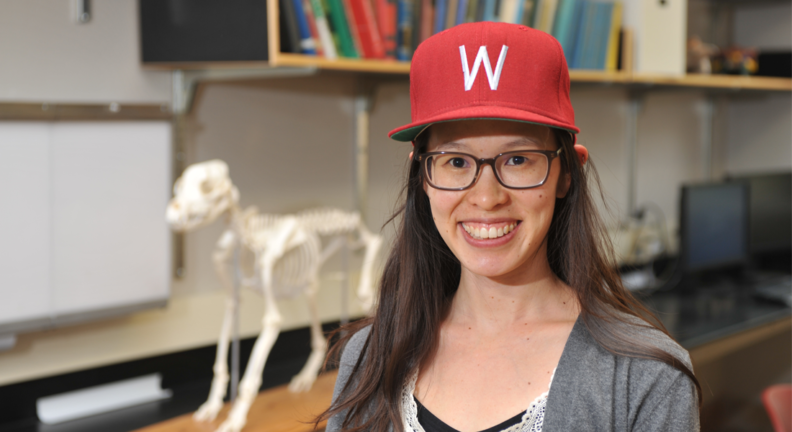 Jessica Wong wearing her Coug gear.