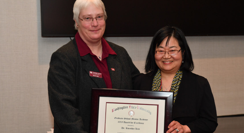 Kwanhee Kim, a faculty member in the School of Molecular Biosciences, has been awarded this year’s Faculty Mentor Award for Excellence by the Graduate School.